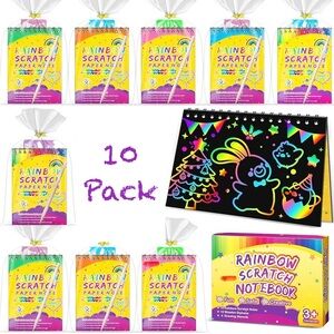 Party Favors for Kids 4-8-12: 10 Pack Scratch Rainbow Art Crafts Notebook